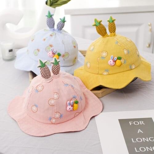 Summer Cute Fruit pineapple Embroidery Baby Girl Bucket Hats Kids Boy Sunscreen Panama Caps Toddler Infant Outdoor Fisherman Hat