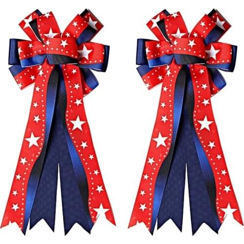 Patriotic Wreath Bow American Stars Tree Topper Bow Gift Bows for Memorial Day Home Indoor Outdoor Party Decoration