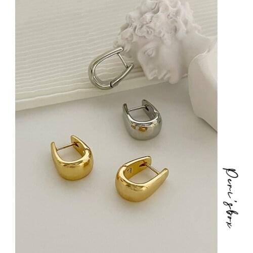 PerisBox Small Geometric U Hoop Earrings Gold Silver Color Glossy Copper Huggies Earrings for Women Minimalist Earrings Jewelry