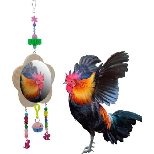 Bird Mirror Pecking Toys Chicken Parrot Xylophone Toy Hanging Chicken Mirror Toy With Bell Wooden Pecking Parrot Bird Toys