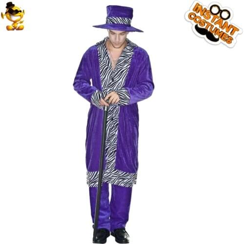 Christmas Party Men Pimp Costume Role Play Funny Purple Coat Fancy Dress Pimp Outfits Costumes