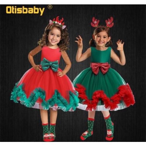 Christmas Little Girl Cute Tutu Dress Xmas Childrens Evening Party Dress Princess Toddler Girls Backless Dress with Big Bow