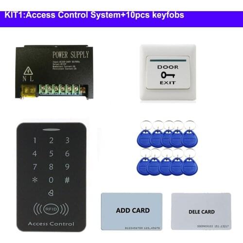 Door Access Control System Kit RFID Keypad + Power Supply + lock + exit button support 1000 users 2pcs mother card 10pcs ID tags
