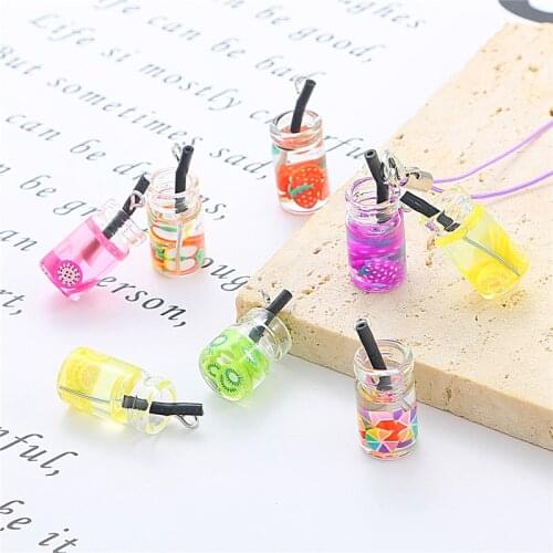 6pcs Glass Wishing Bottle Charms Fruit Orange Apple Strawberry Lemon Juice Pendant Jewelry Making for DIY Earrings Necklace