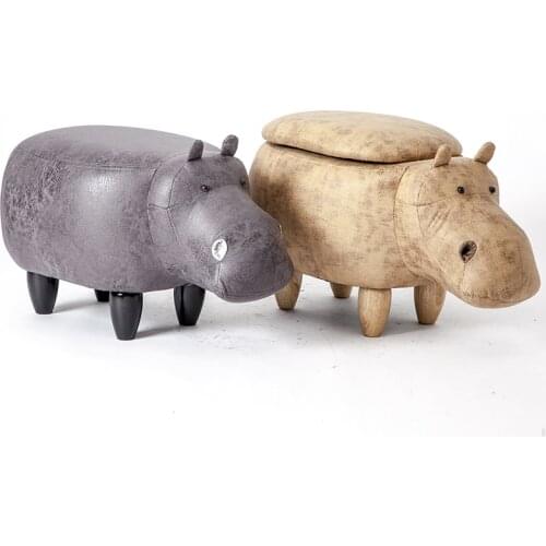 Hippo Shaped Animal Ottoman Storage Footrest Stool Upholstered Padded Seat Hippo Stool Pouf Adorable Bench as Kids Gift,Toy Box