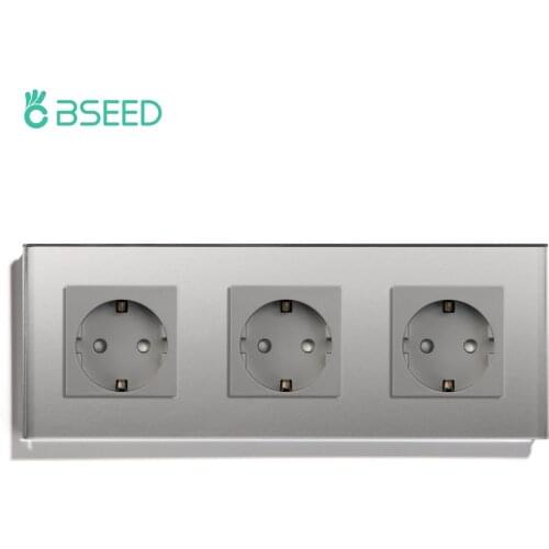 BSEED Triple EU Standard Wall Power Socket Crystal Glass Panel White Black Gloden 110-240V Electrical EU Socket