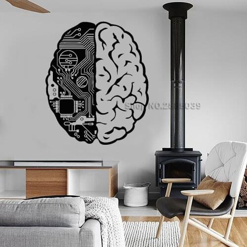 Brain Chip Engineer Vinyl Wall Stickers Geek Computer Artificial Intelligence Wall Decal Creative Design Wallpaper Mural SA916