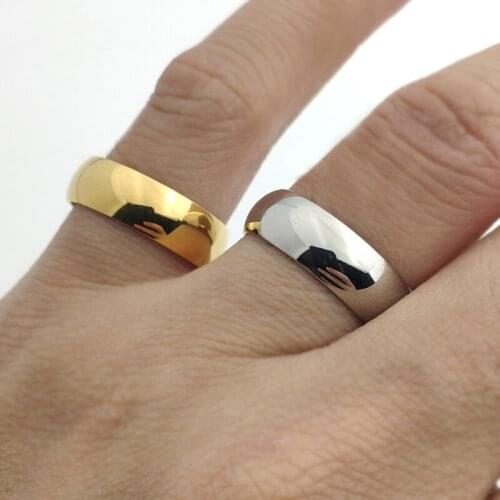 Inside and Outside Curved Smooth Ring Fashion Jewelry Stainless Steel Mens Ring Couple Rings for Men Women 6mm Wide