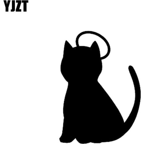 YJZT 10CM*13.9CM Cute Cat Angel Vinyl Waterproof Car Sticker Black/Silver C2-3035