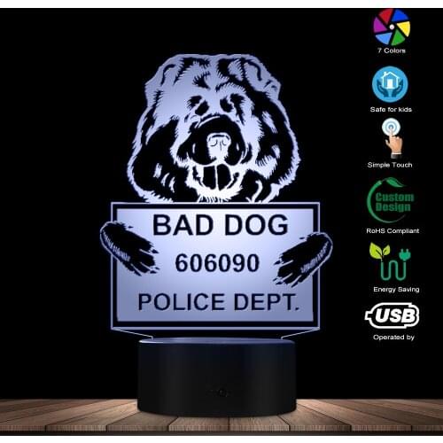 Funny Chow Chow Dog 3D Optical illusion Light Personalize Dog Name Logo USB Lamp Touch Botton Color Changing Puppy Table Lamp