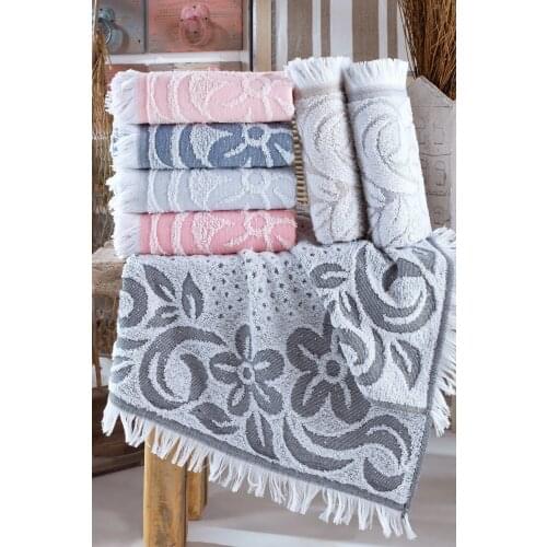 Jacquard Fringed Hand and Face Towel Set 6'lı 50x90 cm