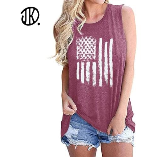 2021 Ladies Casual Sling Round Neck Sleeveless Tee Sexy American Flag Print Tank Tops Female Oversized T Shirt Hot Sale Pullover