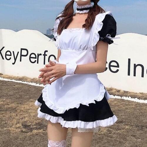 Maiden Party Club Short Dress Girls Japanese Strap Women Ruffles Bow White Kawaii Costume Princess Lace Femme Lovely Clothes