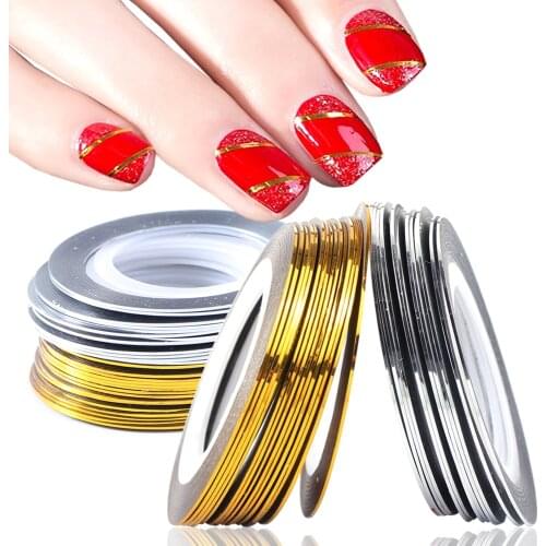 0.5mm Gold Silver 3D Nail Striping Tape Transfer Sticker Straight Curved Liners Wraps DIY Nail Art Decals Manicure Tips LA1009