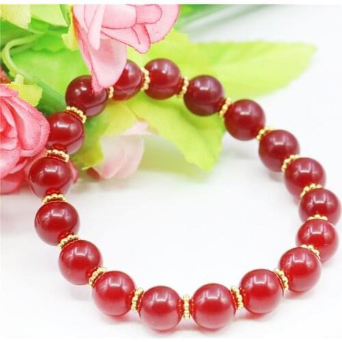 10mm Round Red Rubys Bracelet Natural Stone Elastic Jewelry Making Design Alloy Flower Septal Beads Hand Made Women Girls Gifts