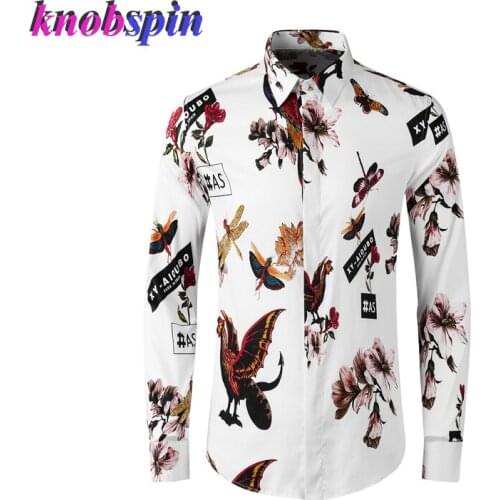 100% Pure Cotton Shirt men long sleeve Elegant Digital Slim Printed Camisas Brand Business male dress Shirts Plus size M-4XL