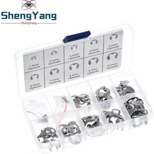 120PCS 304 Stainless Steel Stainless Steel E Clip washer Assortment Kit Circlip retaining ring for shaft fastener M1.5~M1