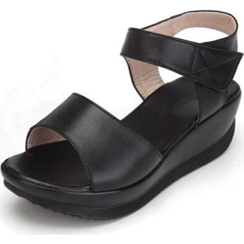 2019 Newest Summer Elegant Comfort Wedges Sandals Rocking Shoes Casual Sandals Genuine Leather Sandals Sandals Shoes Size 34-43