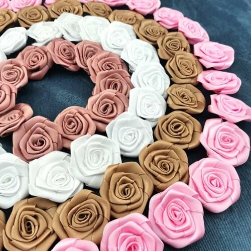 50Pcs 40*40mm Mini High Quality Satin Rosette For Home Wedding Party Clothing Decoration Scrapbooking DIY Ribbon Crafts Supplies