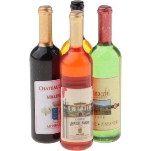 4 Wine Bottles Champagne Bottles for 1/12 Dollhouse Wine Cabinet Ornament
