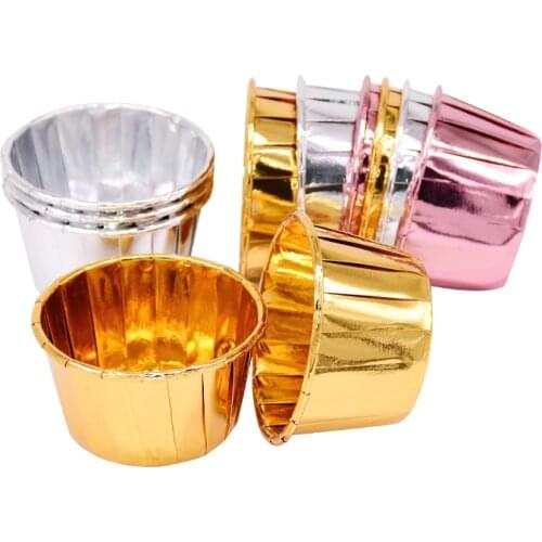 50pcs Cupcake Paper Cups Gold Silver Pink Aluminum Foil Muffin Baking Cup Cake For DIY Cake Decorating Tools Baking Mould