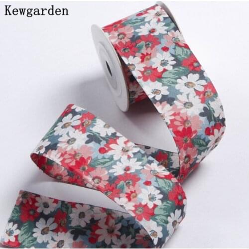 Kewgarden DIY Hair Bow Accessories Gift Packing Printting Sun Flower Ribbon 1" 1.5" 25 40mm Handmade Tape Sewing Crafts 10 Yards