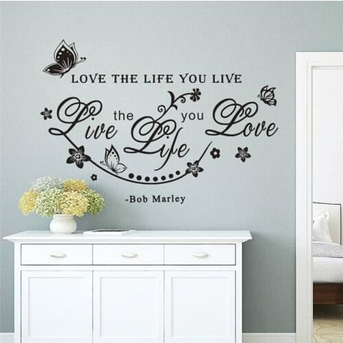 Butterfly love the life you live flower vine wall art stickers for living room home decoration diy decals vinyl bob marley
