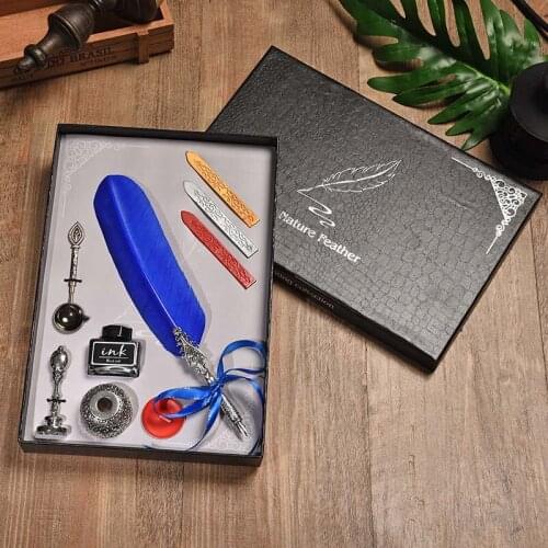 BNB Vintage Fountain Pen With Gift Box Multicolor Quill Pen Personality Dip Ink Pen Set Metal Feather Pen Office Supplies Gift