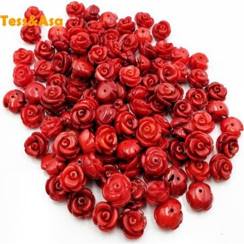5pcs Hand Carved Natural Cinnabar Red Rose Coral Flower Beads Charm Loose Prayer Bead For Women Jewelry Ear Stud DIY Making