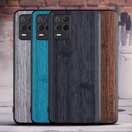 BambooLike case for OPPO Realme 8 Pro TPU+PC + wood PU leather skin covers coque fundas for OPPO Realme 8 5G V13 5G Narzo 30 5G