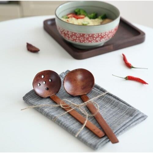 Wood Soup Ladle Serve Set Long Handle Table Spoon Hot Pot Ramen Slotted Spoon Colander Kitchen Restaurant Gadgets Tableware