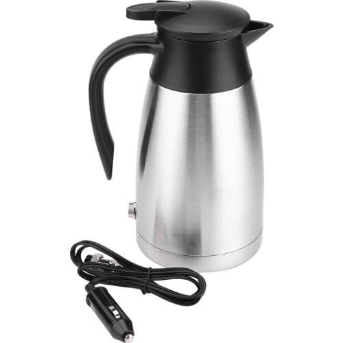 1000ML 12V/24V Stainless Steel Electric In-Car Kettle Travel Thermoses Heating Water Bottle Car Electric Kettle (Silver + Black)
