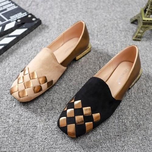 Europe 2020 Autumn New Womens Shoes Square Head Piece Flat-footed Coupe Shoes Coarse-footed