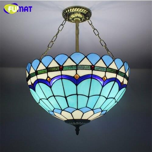 FUMAT Stained Glass Chandelier Brief Glass art Lamp Living room Bar Mediterranean-style Decorative Blue Baroque Light Fixtures
