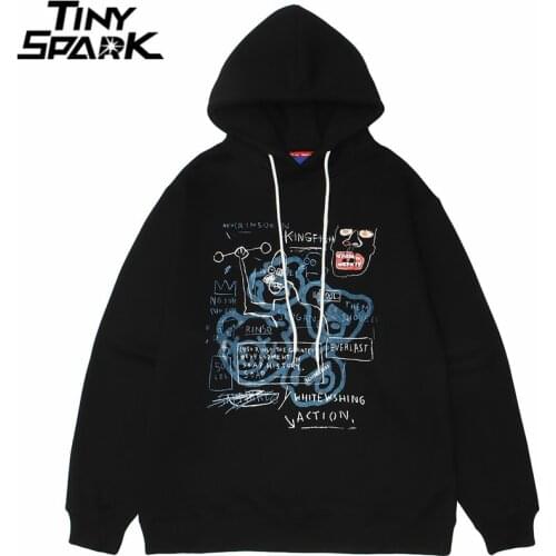 Hip Hop Streetwear Sweatshirt Hoodie Men Painting Bear Letter Print Pullover 2021 Autumn Harajuku Cotton Casual Hooded Hoodie