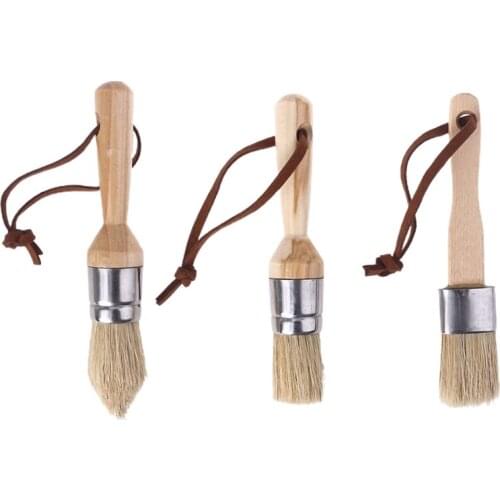 3 Pcs Round and Flat and Pointed Chalk Paint Wax Brush Ergonomic Wood Handle Natural Bristle Brushes Furniture DIY Paint