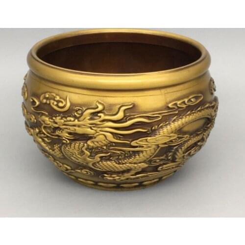 China brass small dragon phoenix cylinder crafts statue