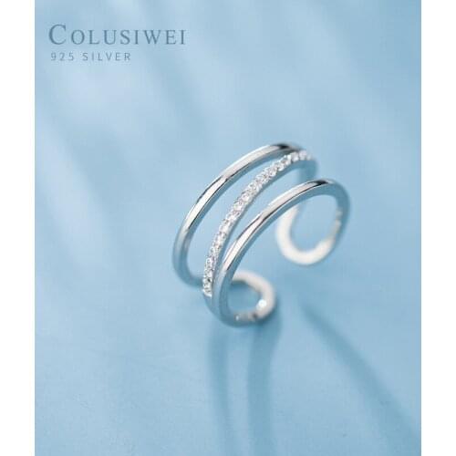 COLUSIWEI Classic Sterling Silver 925 Shining Zircon Multi-Layer Line Ring for Women Free Size Ring Fashion Wedding Fine Jewelry