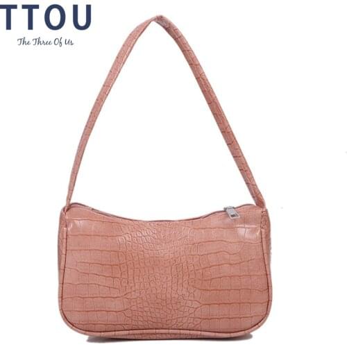 Crocodile Pattern Baguette Shape Bag Women Fashion PU Leather Armpit Bag French Shoulder Bag Luxury Design Handbag Lady Purse