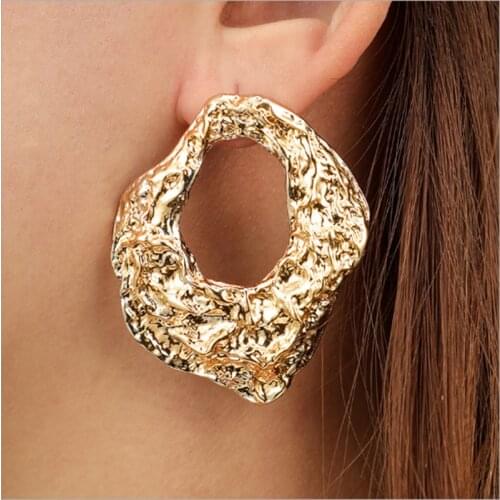 Exaggerated Brand Irregular Round Shiny Metallic Gold/Silver Color Earrings Round Punk Earrings Party Jewelry