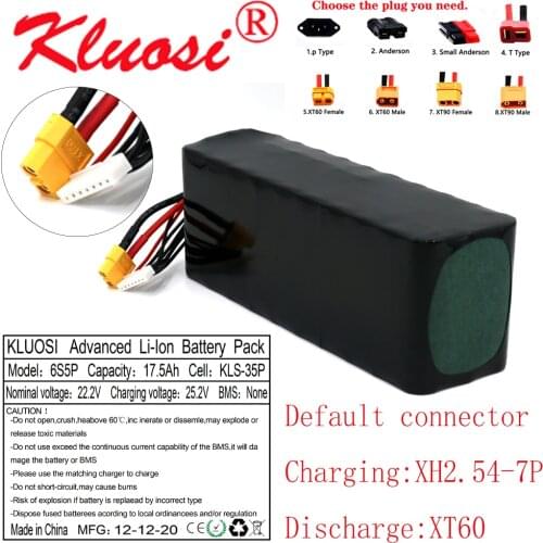 KLUOSI 25.2V Li-ion Battery 6S5P 24V 17.5Ah 18Ah High Capacity UAV Rechargeable for Various RC Airplane Quadrotor XH2.54-4P XT60
