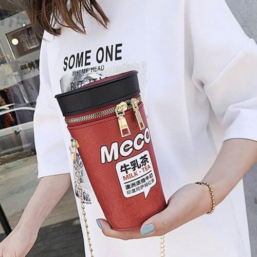 Cute Milk Tea Women Shoulder Bag Fashion Chain Cartoon Printing Messenger Crossbody Bags for Girls Designer Barrel-shaped Bag