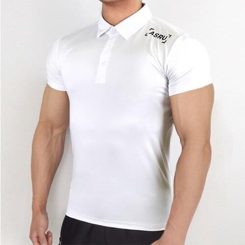 Mens Running T Shirt Sport Sweatshirt Short Sleeve Casual Slim Fit Tee Tops Summer Turn-over Collar Shirt Men Fitness T-shirt