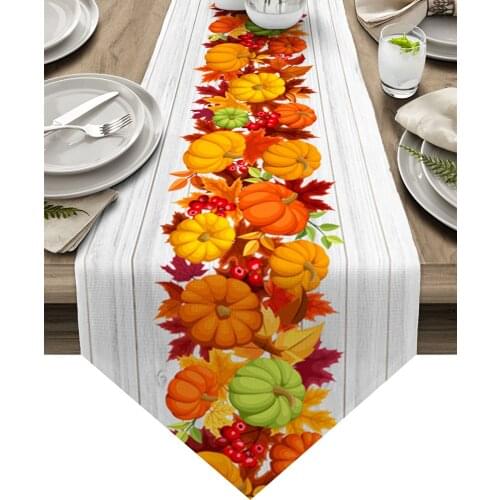 Thanksgiving Pumpkin Maple Leaf Wood Grain Table Runner Wedding Table Decor Tablecloth Christmas Decorations For Home Tablecloth