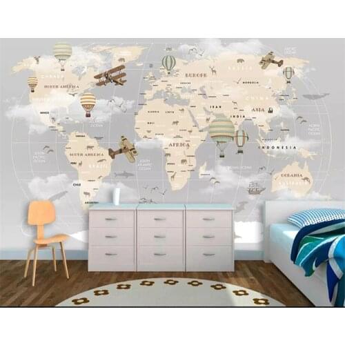 Beibehang Custom wallpaper photo cartoon world map hot air balloon sailing background wall childrens roommural 3d wallpaper
