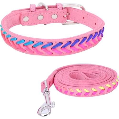 Pet Collars Double Layer Soft Microfiber Colorful Handmade Weaving Collar And Leashes For Dog And Cats