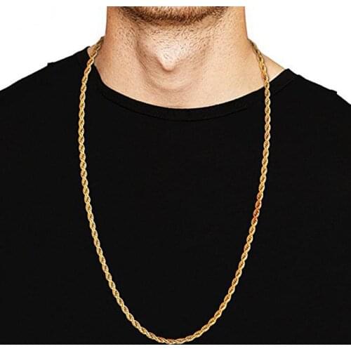 2021 Hot sale Hip Hop Twisted Rope Necklace 4mm For Men Gold Color Thick Rock Chain Long Choker Fashion Jewelry Accesory