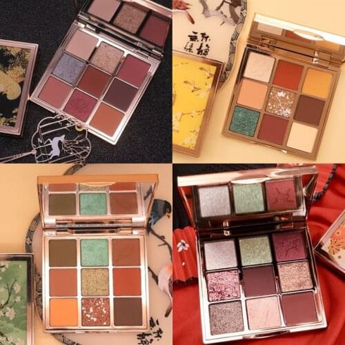 HOJO 9 Colors Eye Shadow Palette Glitter Shine Shimmer Matte Green Eyes Nude Makeup Pigmented Eyeshadow Waterproof Cosmetics Kit