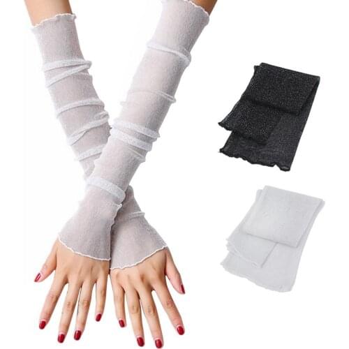 2 Pairs Sleeves Gloves Gauze Cool Sleeves Ice Silk Sun UV Protection Accessories Sunscreen Bicycle Running Racing Gloves Outdoor