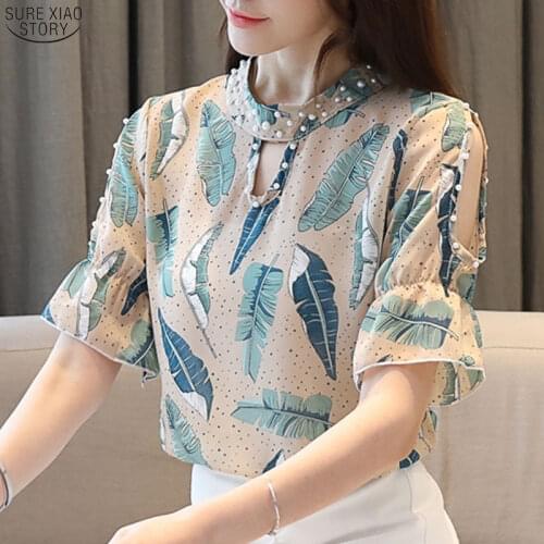 Casual Short Sleeve Print Tops Fashion Woman Blouses Clothes 2021 Summer New Chiffon Blouse Shirt Blusa Feminina 8955 50